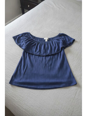 Just Be Navy Blue Off-Shoulder Ruffle Top Plus Size 3X